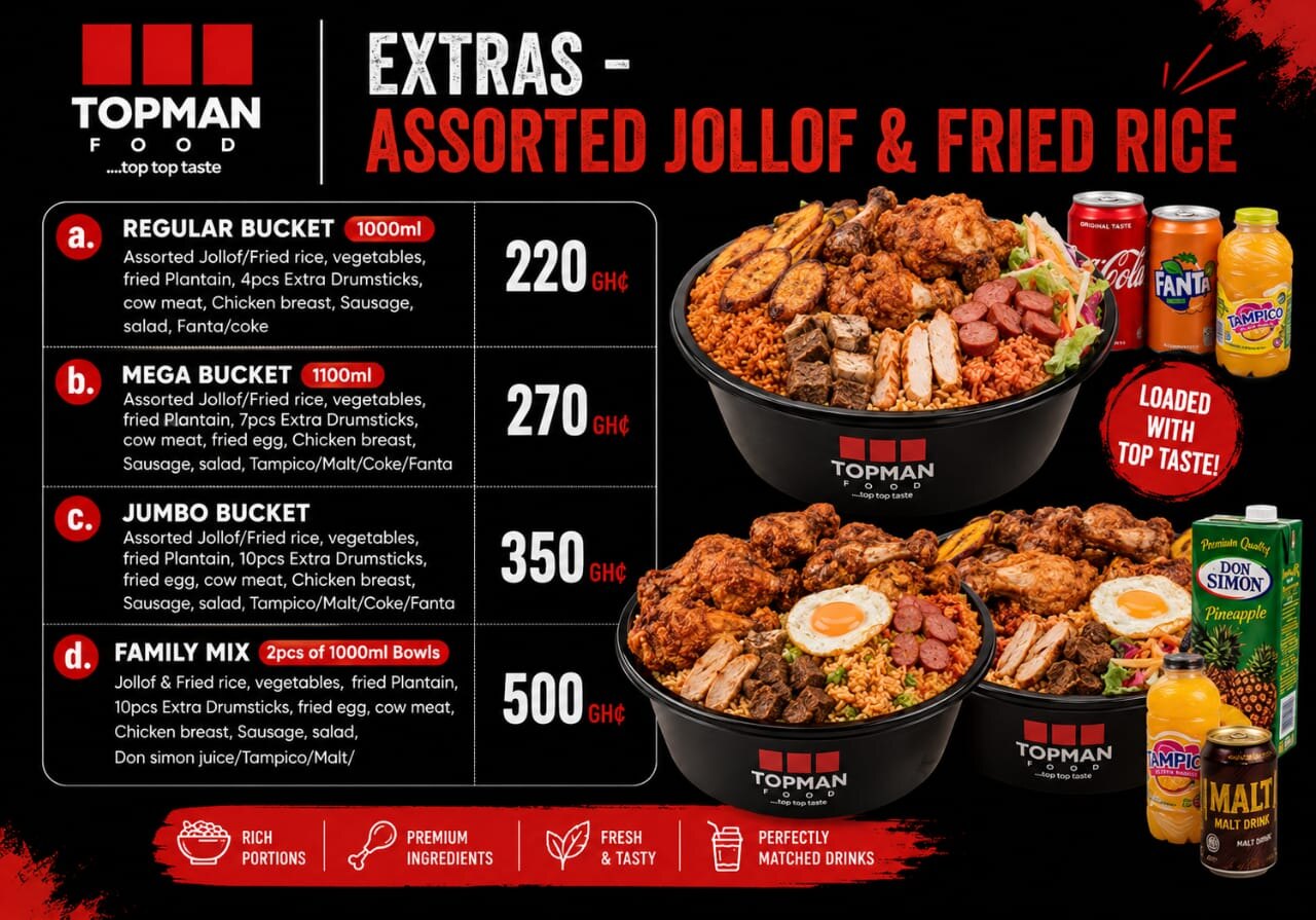 Extras — Assorted Jollof & Fried Rice — Topman Food price menu