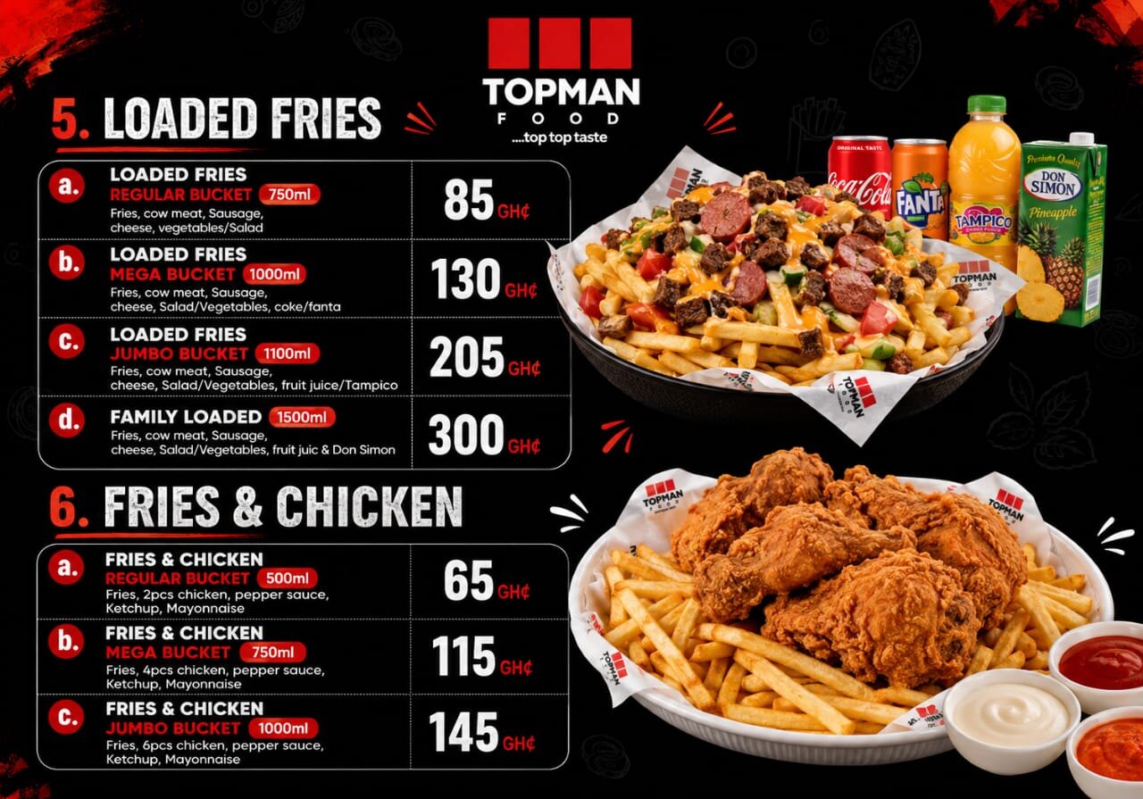 Loaded Fries & Fries & Chicken — Topman Food price menu
